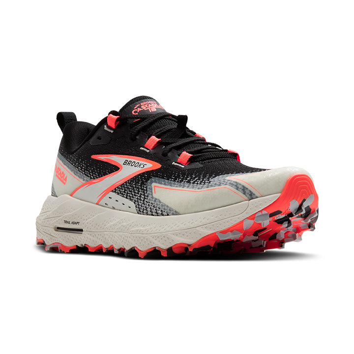 Women's Sample Cascadia 18::Black/Blue Wash/ Flame