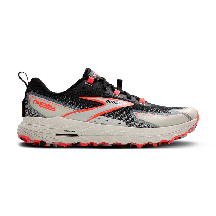 Women's Sample Cascadia 18::Black/Blue Wash/ Flame