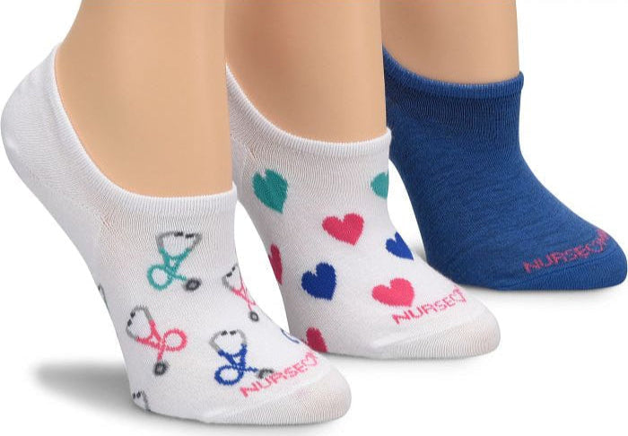 No Show Sock Liners 3 Pack::Stethoscope Hearts