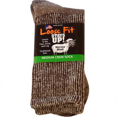 Loose Fit Stays Up Merino Wool Crew Socks