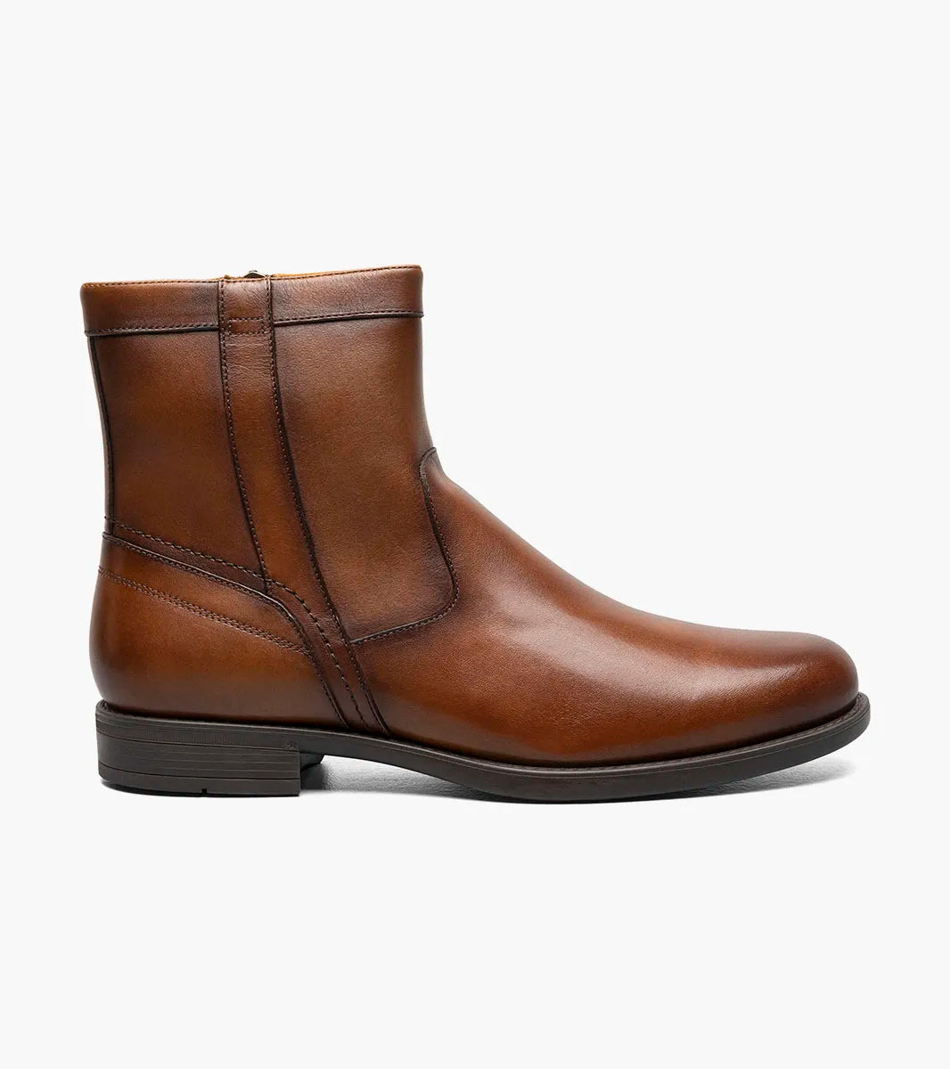 Midtown Plain Toe Zipper Boot::Cognac