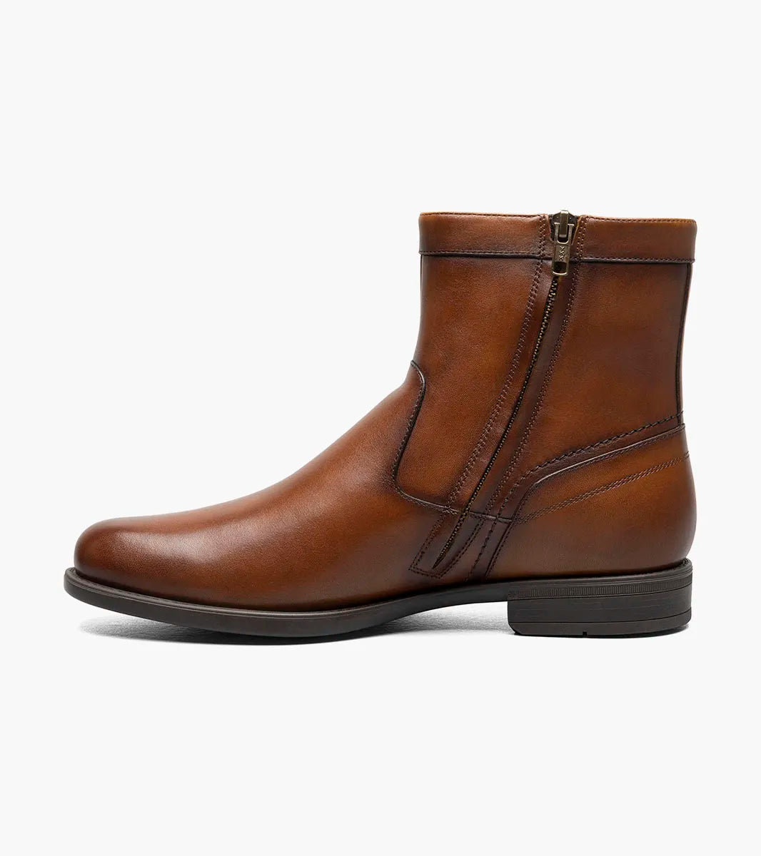 Midtown Plain Toe Zipper Boot::Cognac