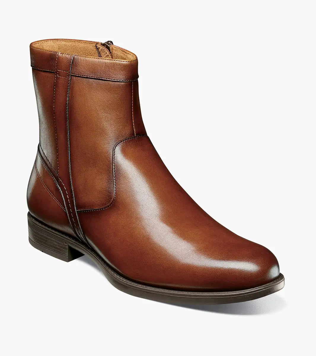 Midtown Plain Toe Zipper Boot::Cognac