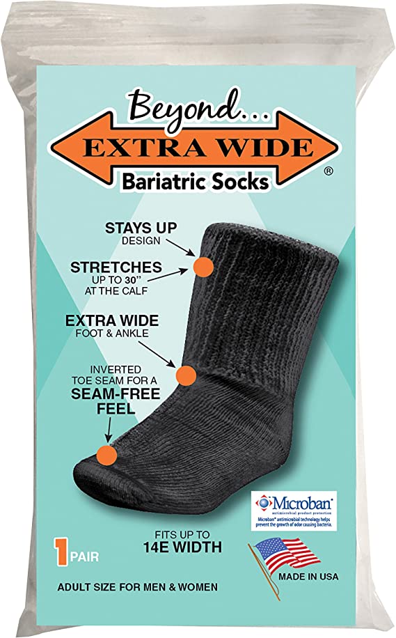 2Pack Beyond Extra Wide Bariatric Socks up to 14E Width for